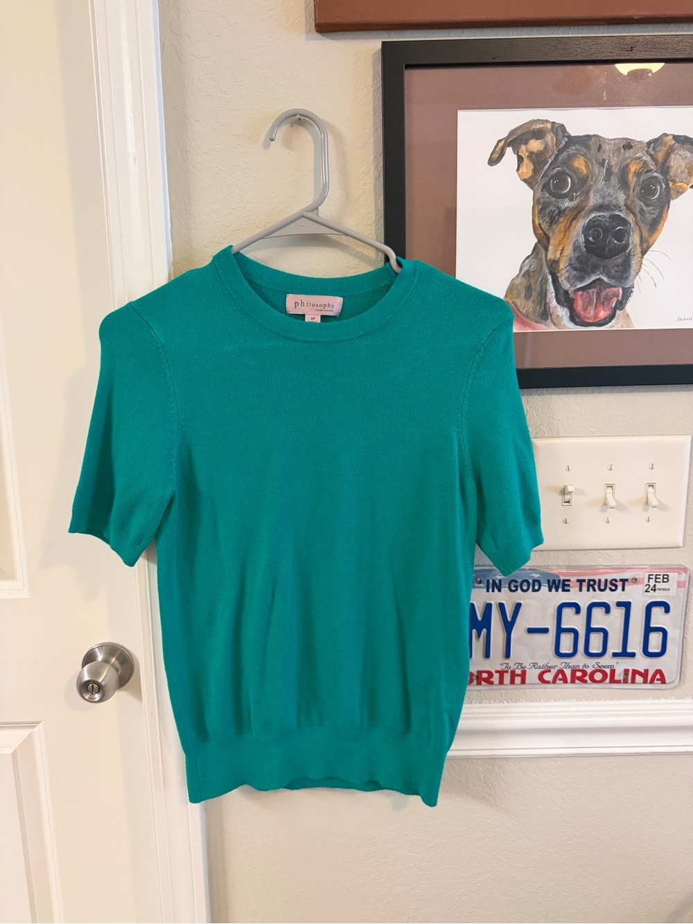 Philosophy Teal/Kelly Green V-Neck Knit Top